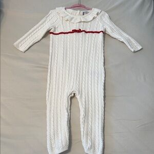 JANIE & JACK WHITE CABLE KNIT BABY ONE PIECE W/ RED BOW!